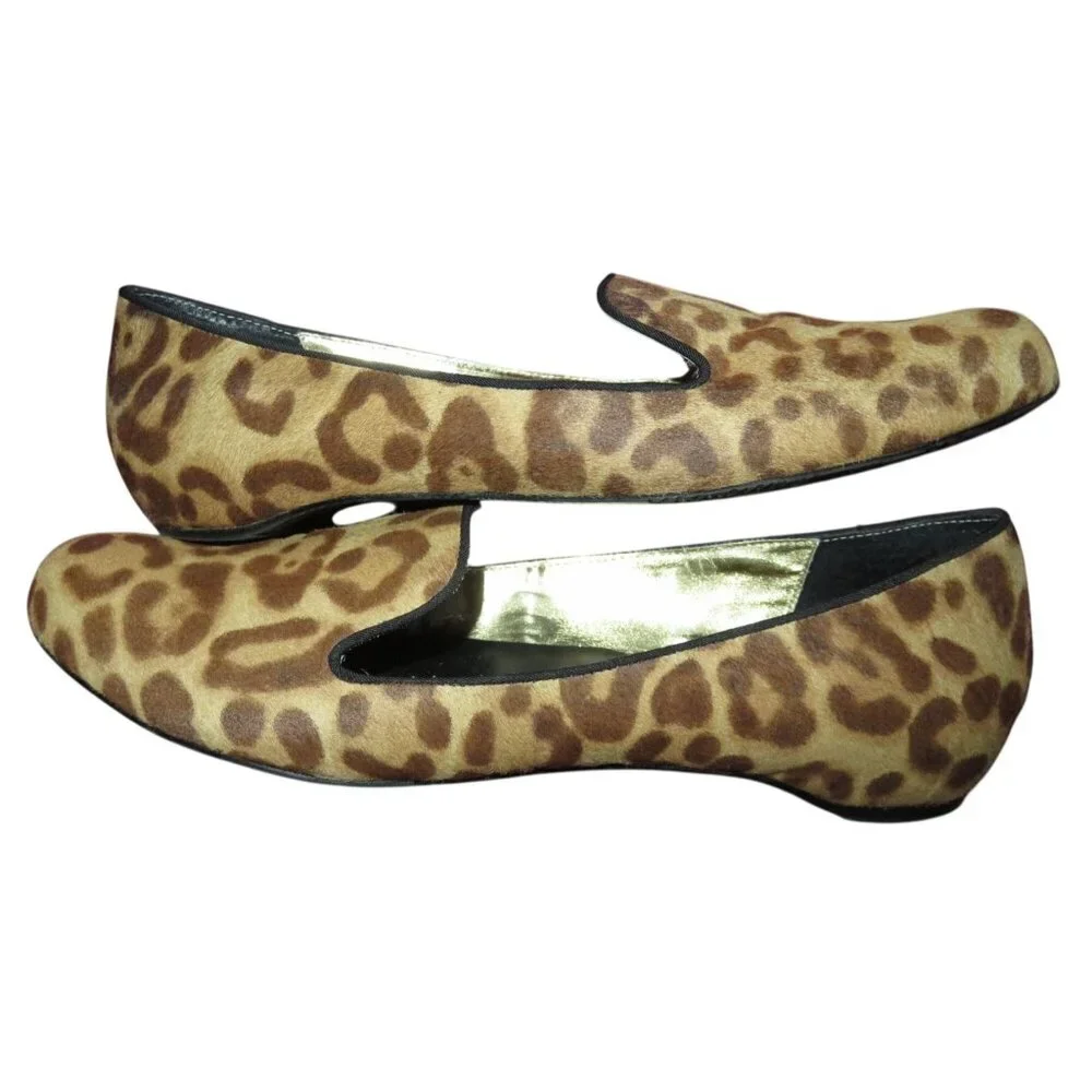 Beverly Feldman Leopard print hair calf leather slip on flats size 10